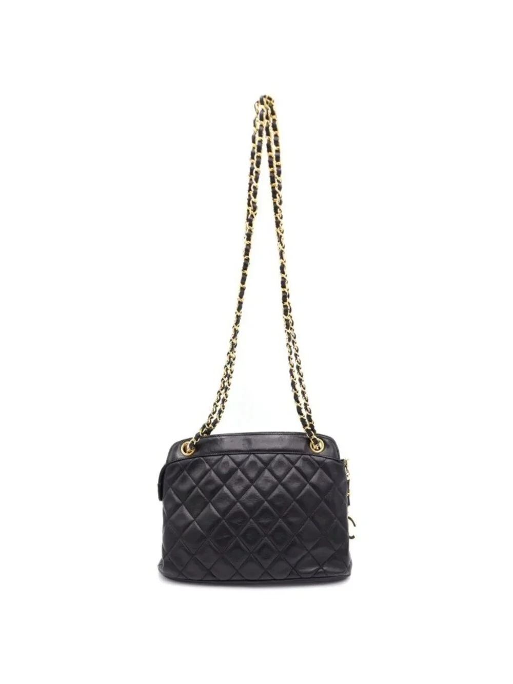Chanel Quilted Chain Shoulder Bag Black Lambskin Gold